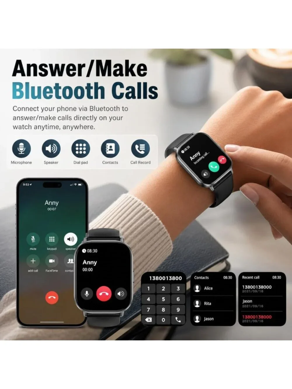 HD Touchscreen Smart Watch Fitness Tracker, Bluetooth Calling, 120+ Sports
